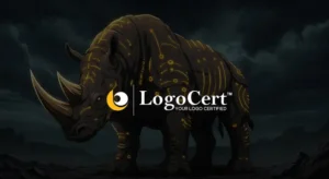 Afrofuturist anime rhino with glowing tribal lines, representing LogoCert’s identity strength.